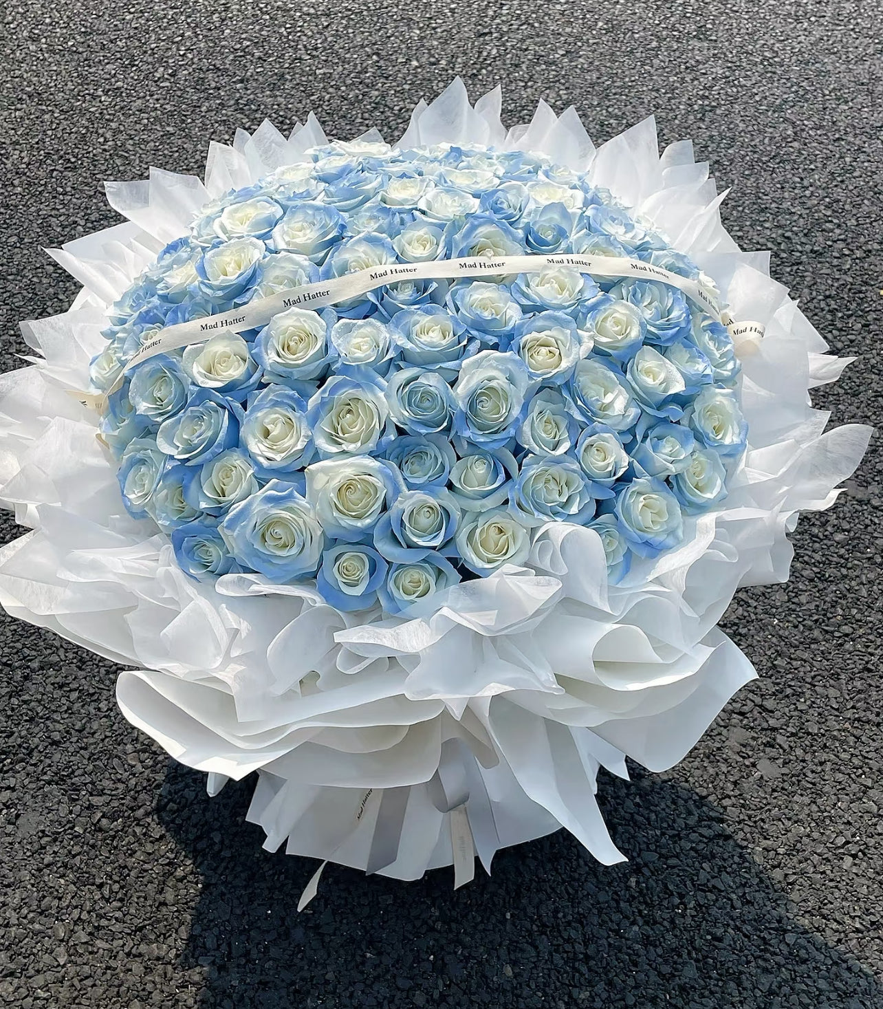 99 white & Blue Roses Bouquet